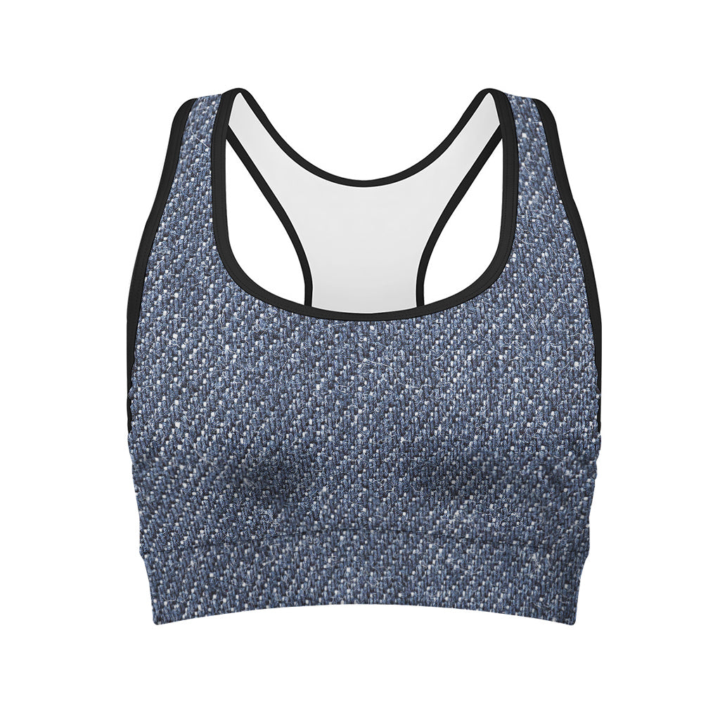 Vintage Blue Denim Jeans Print Women's Sports Bra