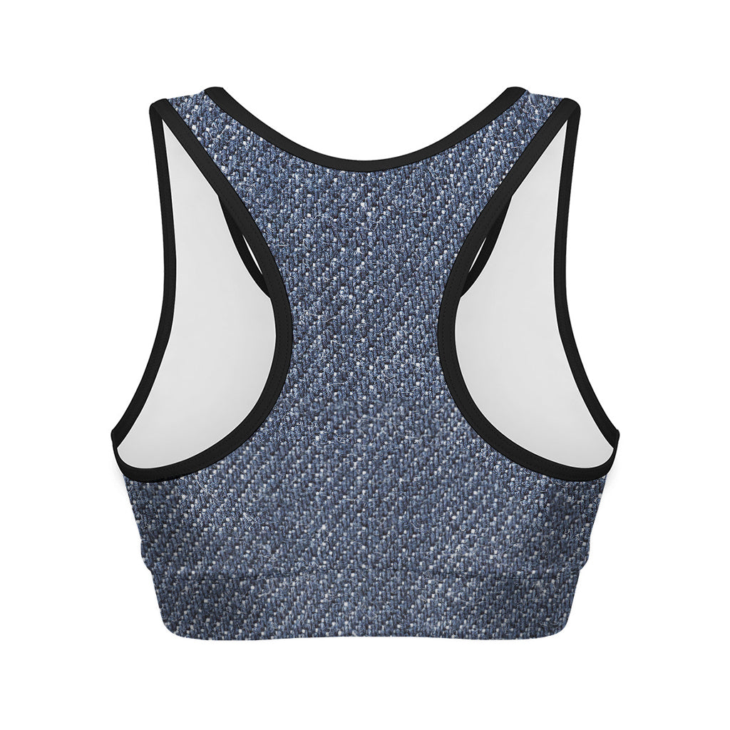 Vintage Blue Denim Jeans Print Women's Sports Bra