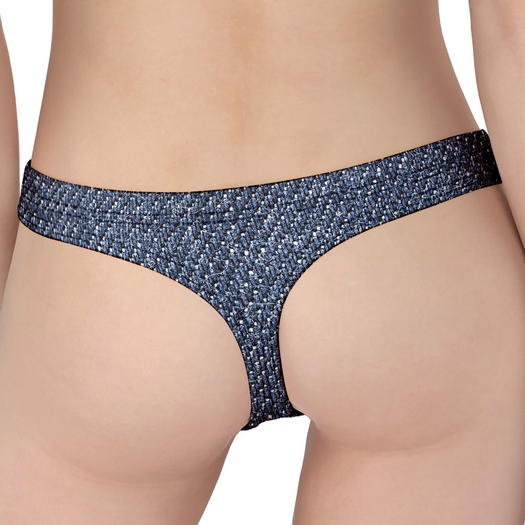 Vintage Blue Denim Jeans Print Women's Thong