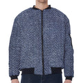 Vintage Blue Denim Jeans Print Zip Sleeve Bomber Jacket