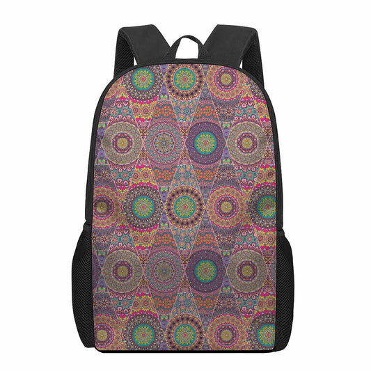 Vintage Bohemian Floral Mandala Print 17 Inch Backpack