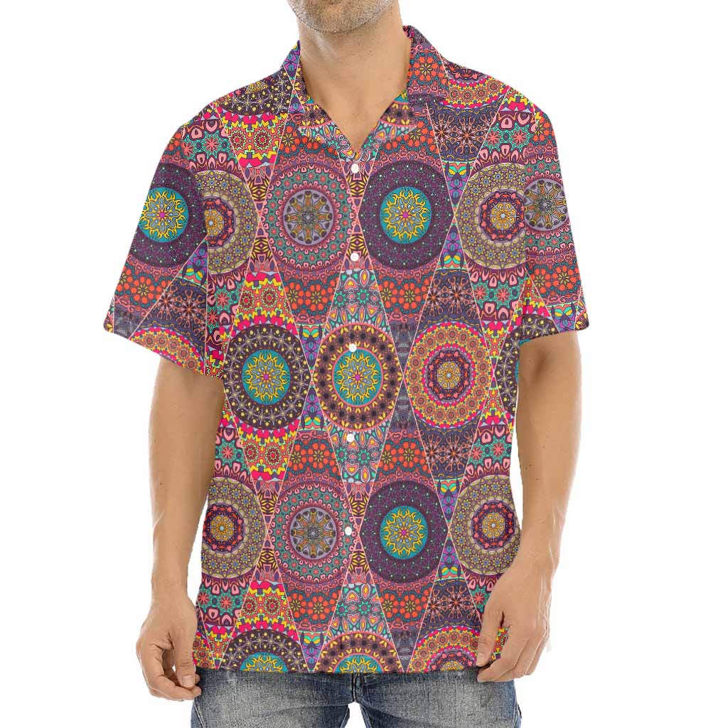 Vintage Bohemian Floral Mandala Print Aloha Shirt