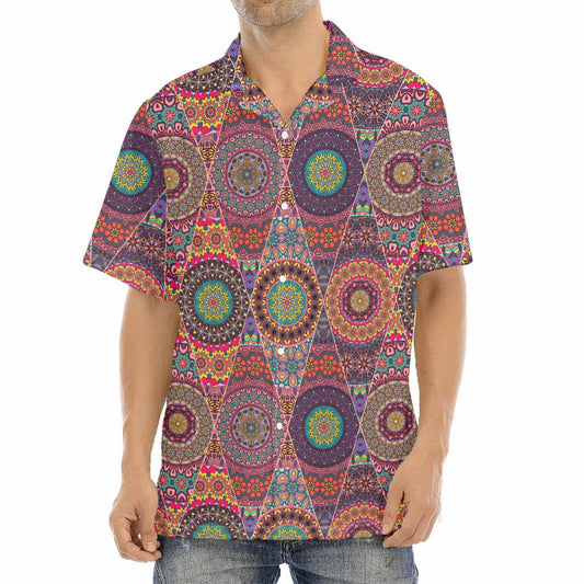 Vintage Bohemian Floral Mandala Print Aloha Shirt