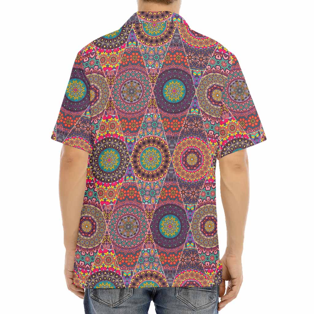 Vintage Bohemian Floral Mandala Print Aloha Shirt