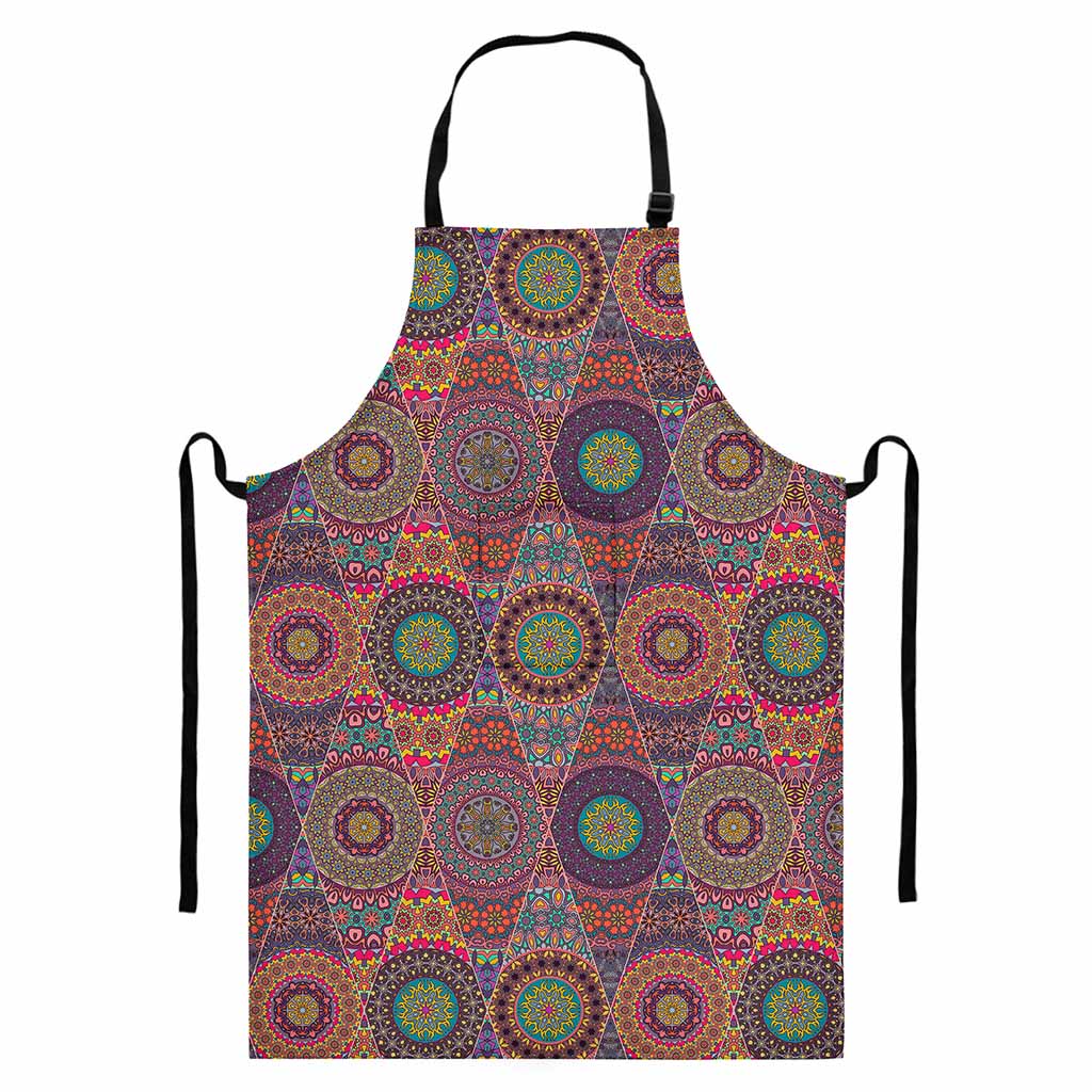 Vintage Bohemian Floral Mandala Print Bib Apron With Pocket
