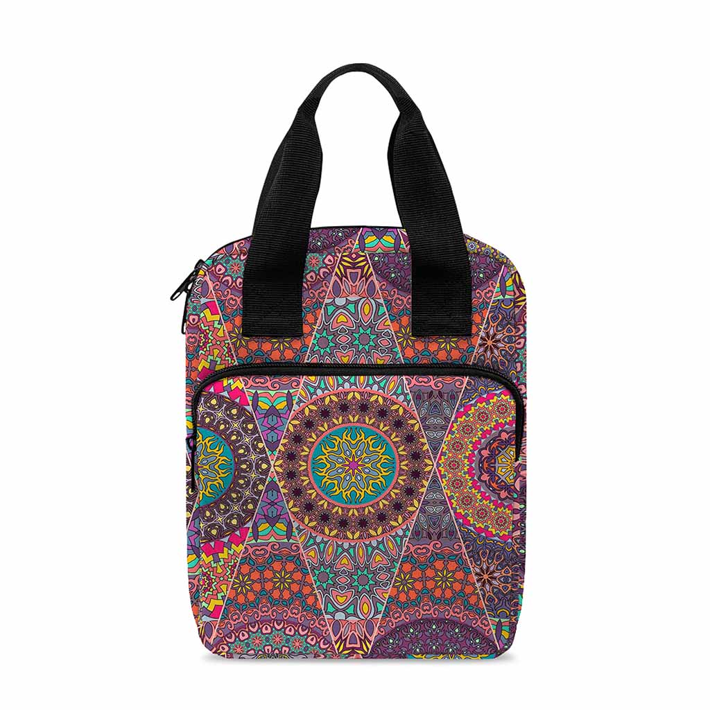Vintage Bohemian Floral Mandala Print Bible Tote Bag