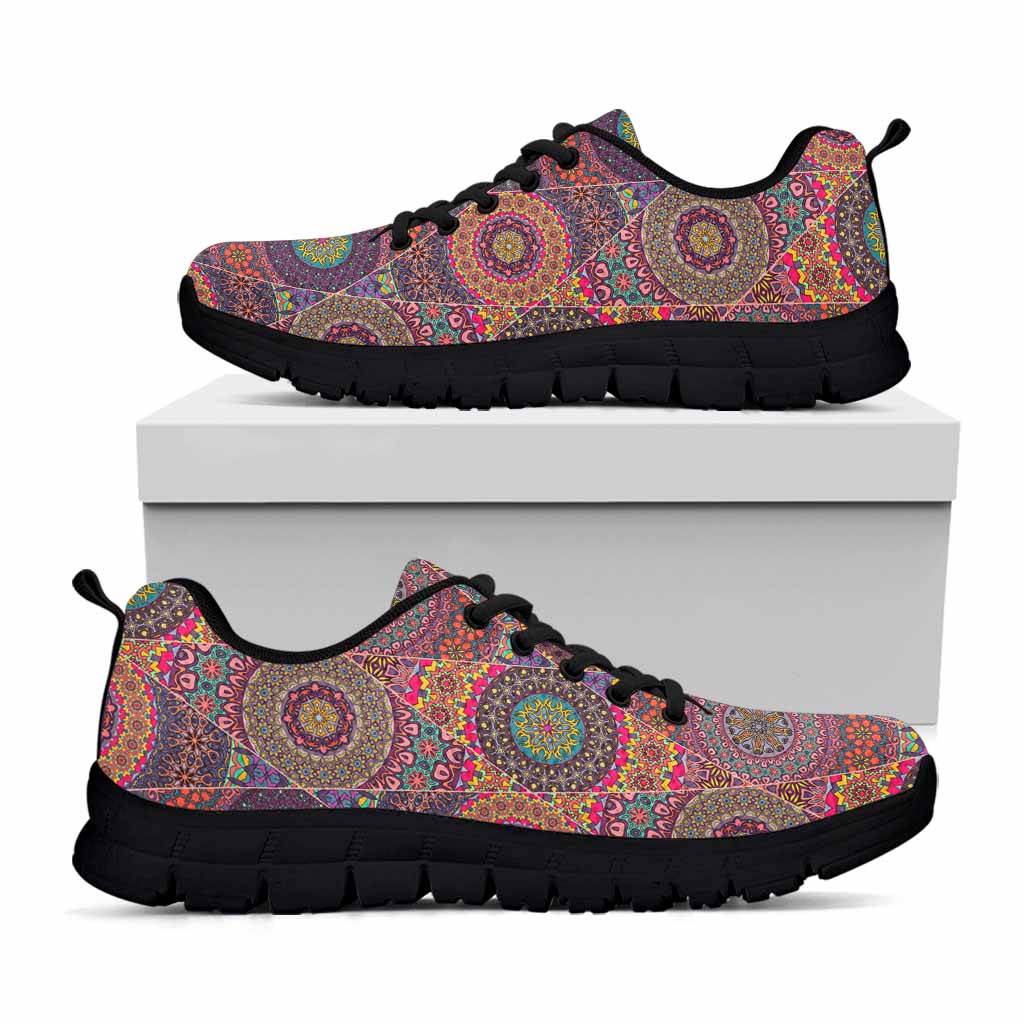 Vintage Bohemian Floral Mandala Print Black Running Shoes