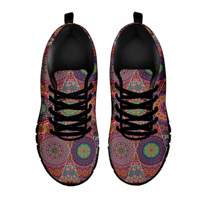 Vintage Bohemian Floral Mandala Print Black Running Shoes
