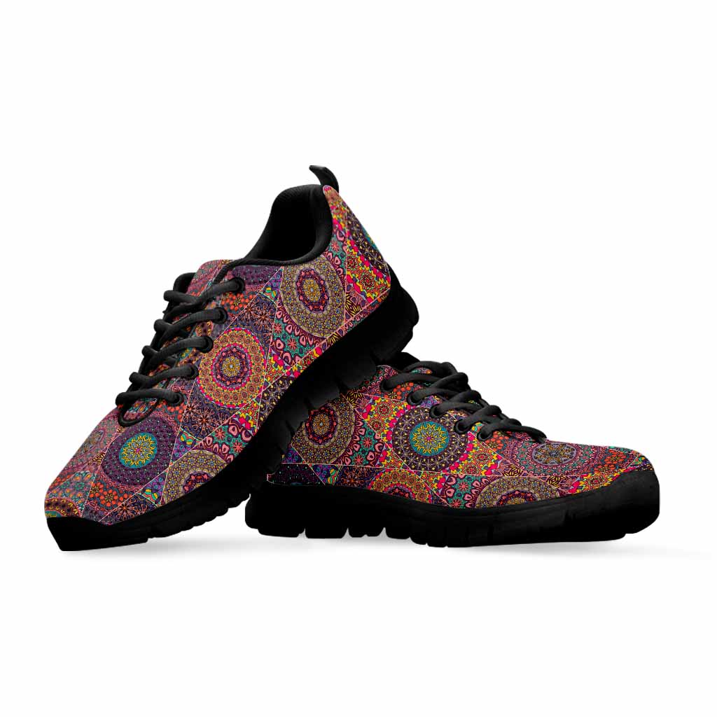 Vintage Bohemian Floral Mandala Print Black Running Shoes