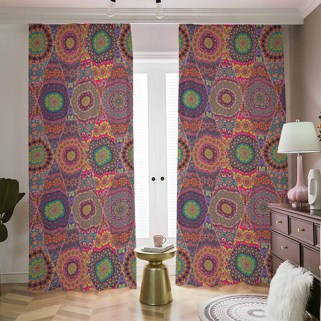 Vintage Bohemian Floral Mandala Print Blackout Pencil Pleat Curtains