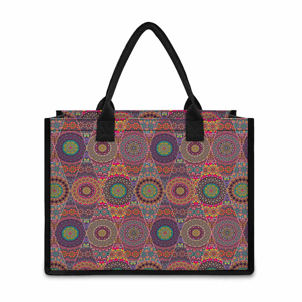 Vintage Bohemian Floral Mandala Print Canvas Tote Bag