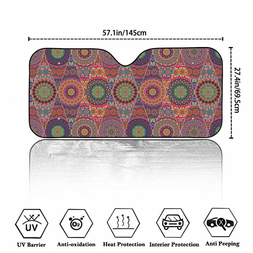 Vintage Bohemian Floral Mandala Print Car Windshield Sun Shade