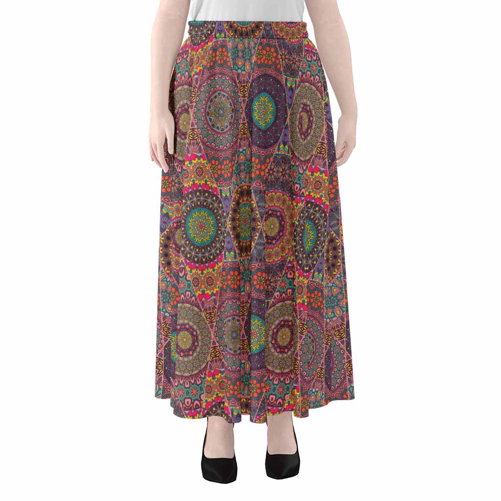 Vintage Bohemian Floral Mandala Print Chiffon Maxi Skirt