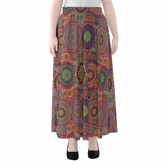 Vintage Bohemian Floral Mandala Print Chiffon Maxi Skirt