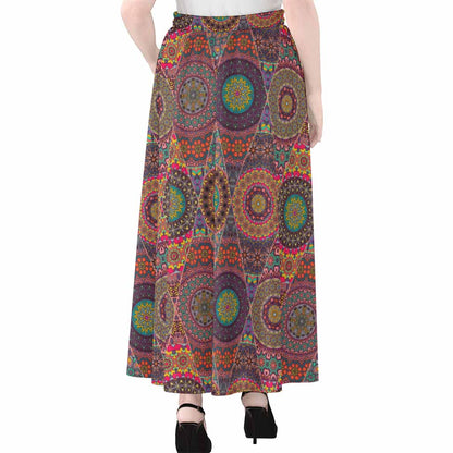 Vintage Bohemian Floral Mandala Print Chiffon Maxi Skirt