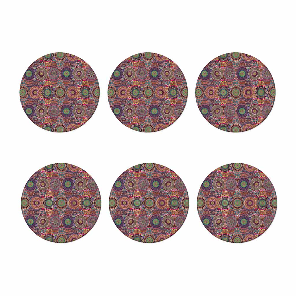 Vintage Bohemian Floral Mandala Print Coaster Set