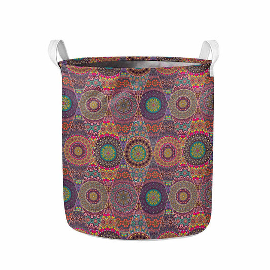 Vintage Bohemian Floral Mandala Print Collapsible Laundry Basket