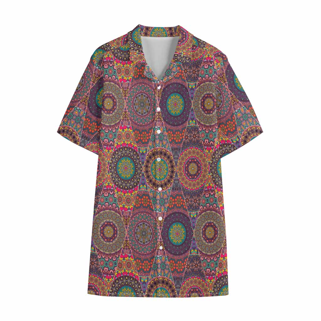 Vintage Bohemian Floral Mandala Print Cotton Hawaiian Shirt