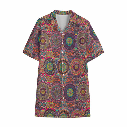 Vintage Bohemian Floral Mandala Print Cotton Hawaiian Shirt