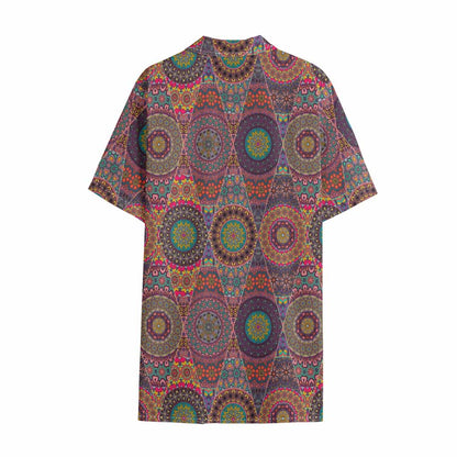Vintage Bohemian Floral Mandala Print Cotton Hawaiian Shirt