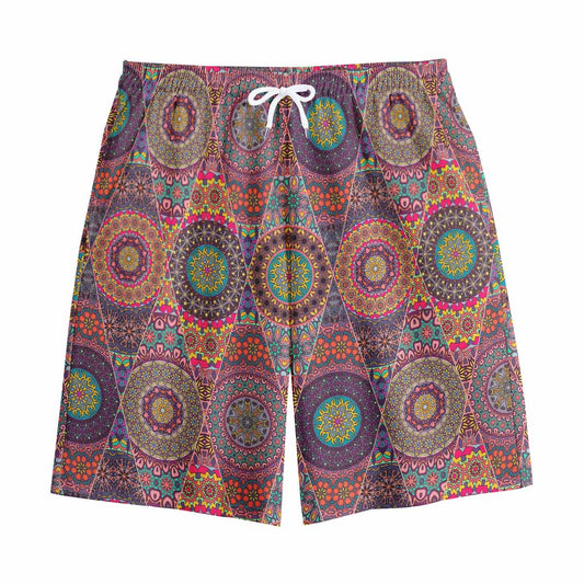 Vintage Bohemian Floral Mandala Print Cotton Shorts