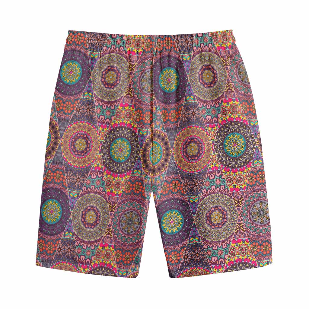 Vintage Bohemian Floral Mandala Print Cotton Shorts