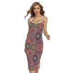Vintage Bohemian Floral Mandala Print Cross Back Cami Dress