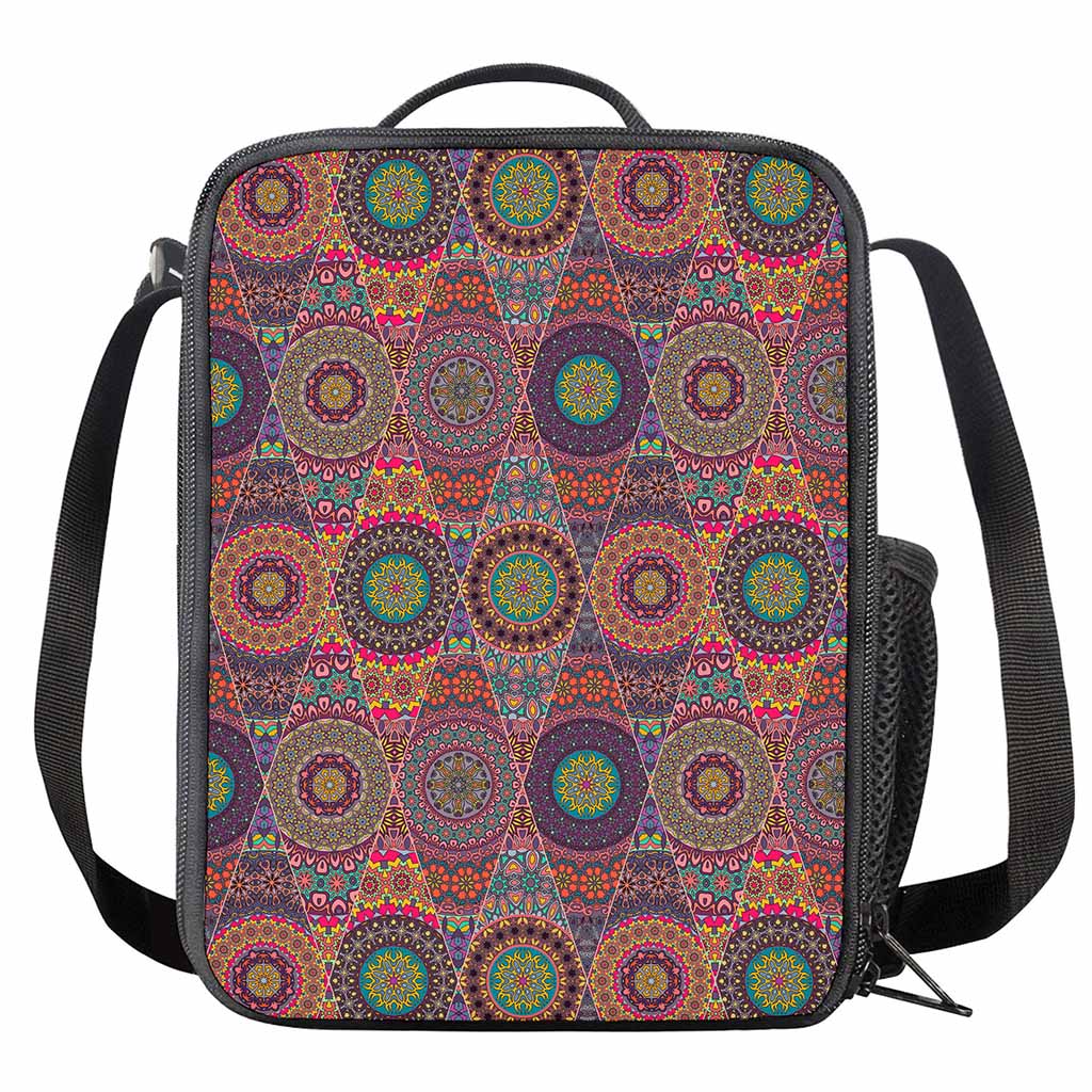 Vintage Bohemian Floral Mandala Print Crossbody Lunch Bag