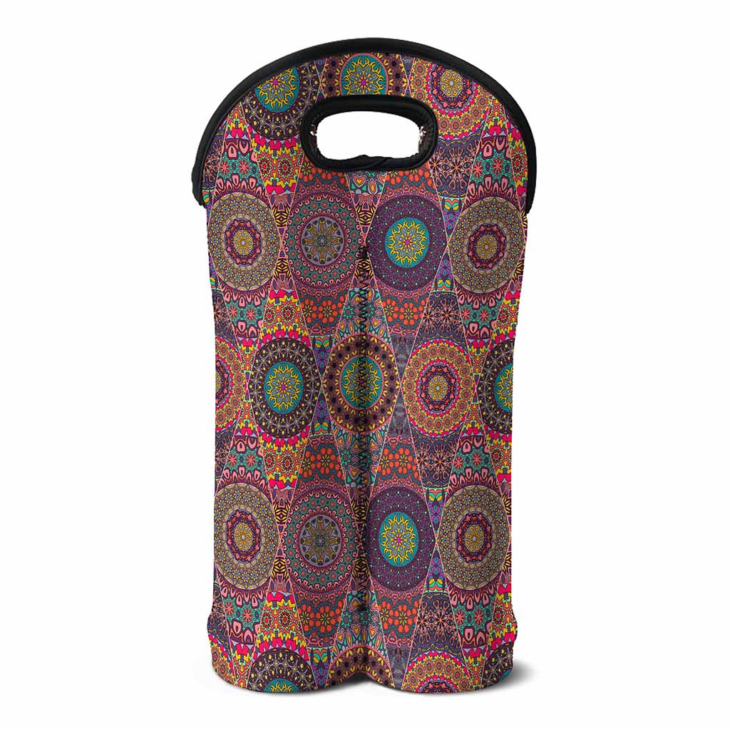 Vintage Bohemian Floral Mandala Print Double Neoprene Wine Tote