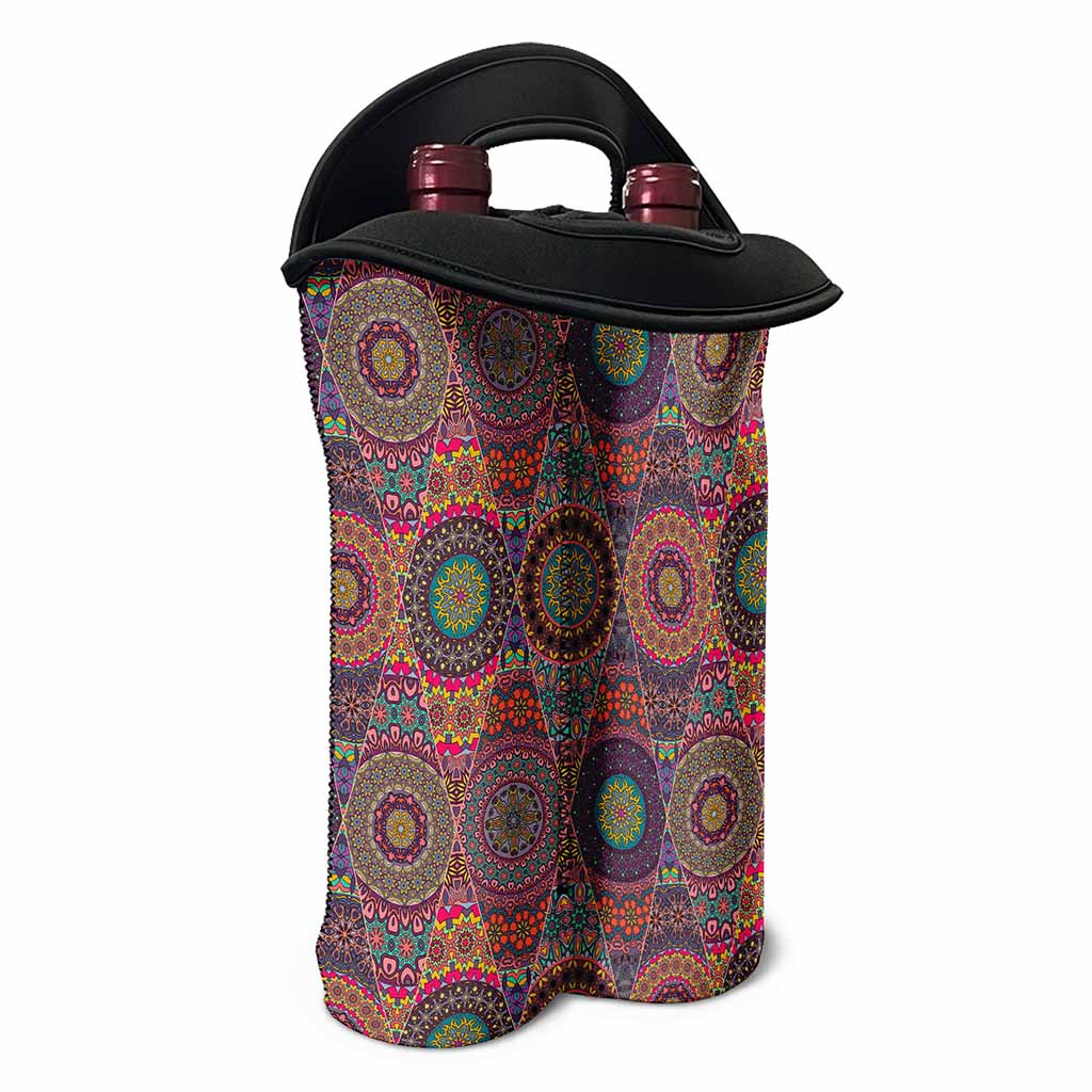 Vintage Bohemian Floral Mandala Print Double Neoprene Wine Tote