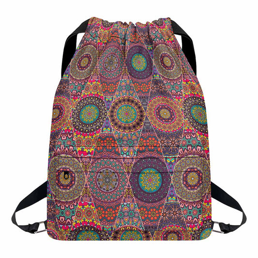 Vintage Bohemian Floral Mandala Print Drawstring Backpack