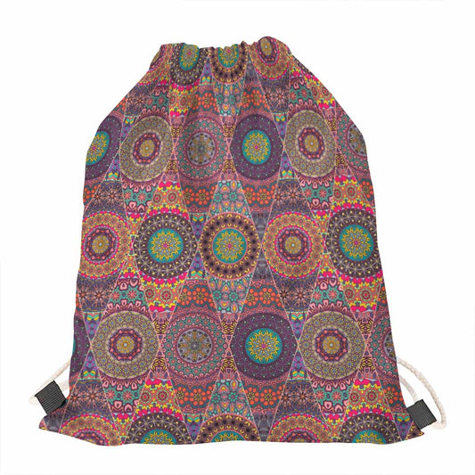 Vintage Bohemian Floral Mandala Print Drawstring Bag