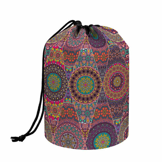 Vintage Bohemian Floral Mandala Print Drawstring Makeup Bag