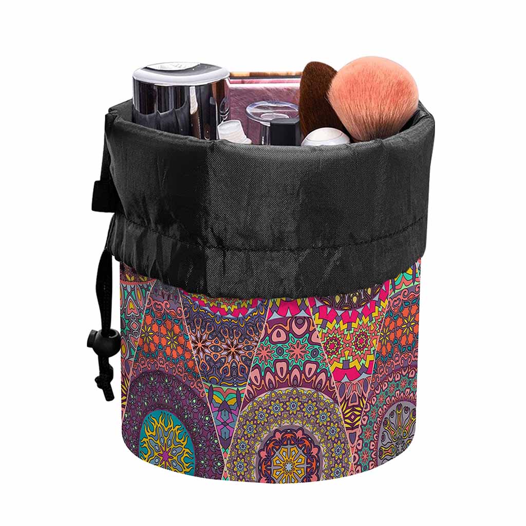 Vintage Bohemian Floral Mandala Print Drawstring Makeup Bag