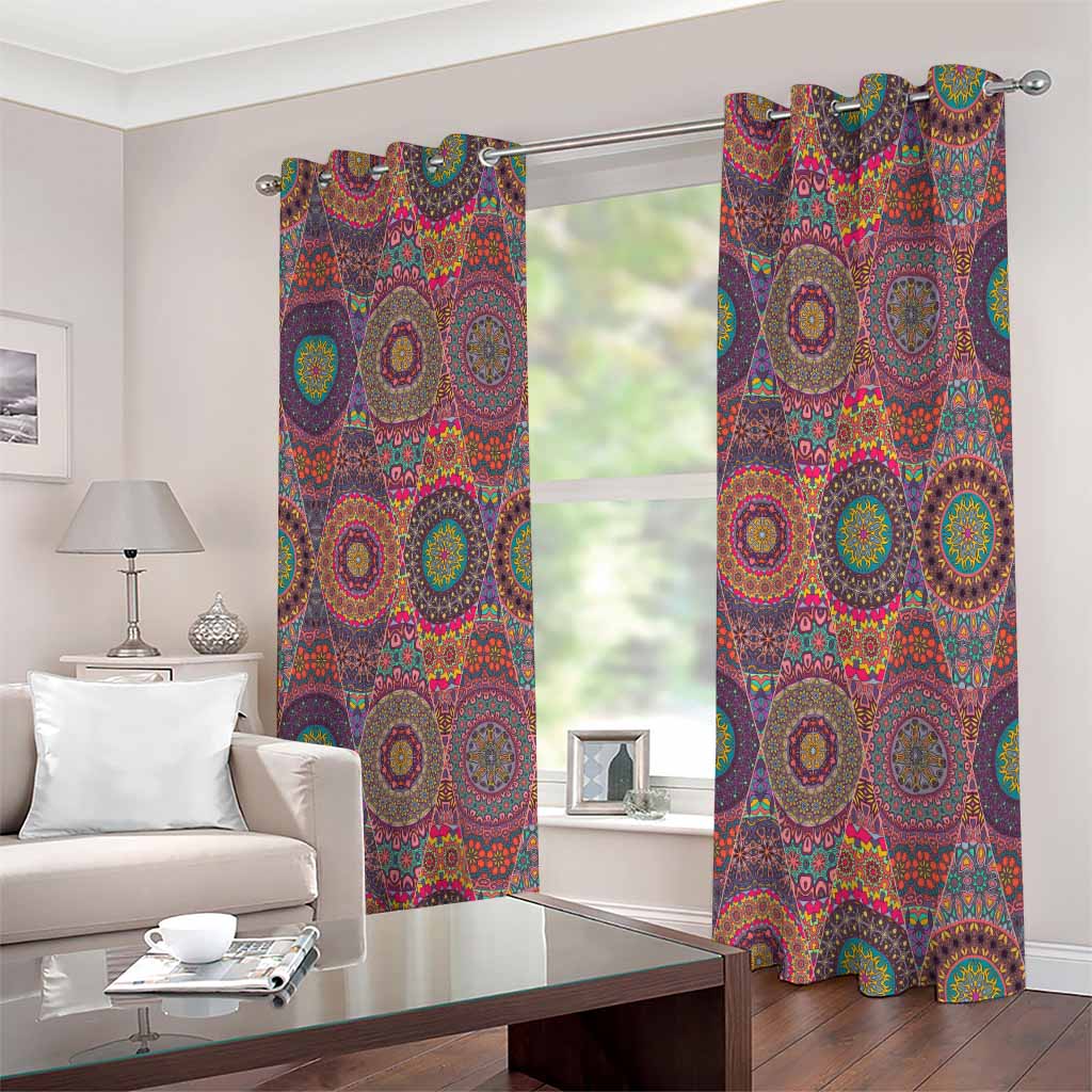 Vintage Bohemian Floral Mandala Print Extra Wide Grommet Curtains