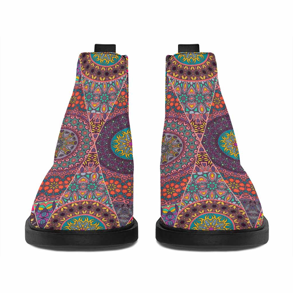 Vintage Bohemian Floral Mandala Print Flat Ankle Boots