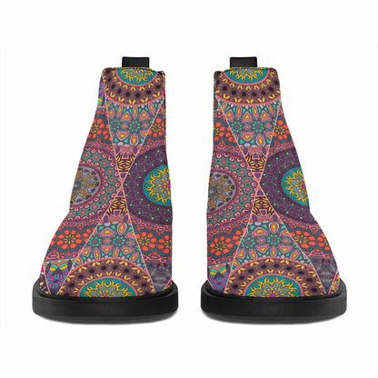 Vintage Bohemian Floral Mandala Print Flat Ankle Boots