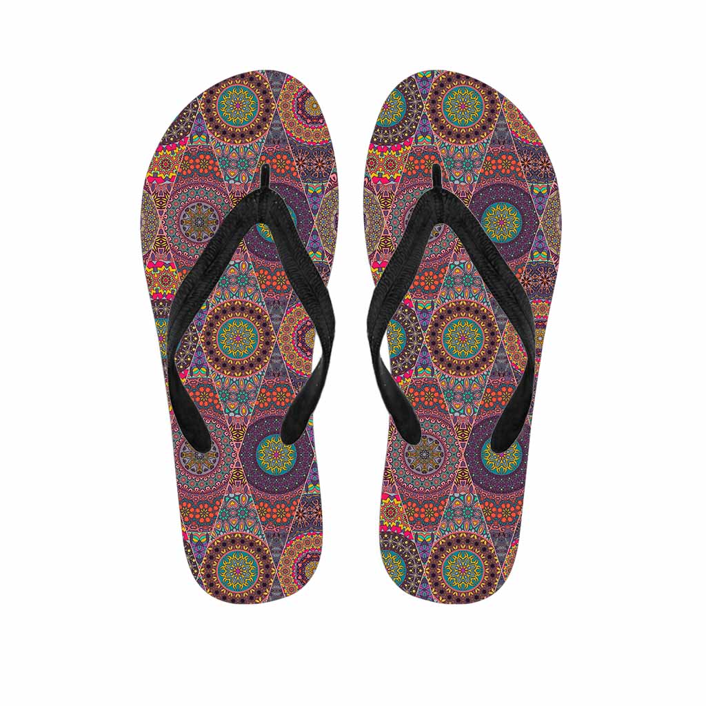 Vintage Bohemian Floral Mandala Print Flip Flops