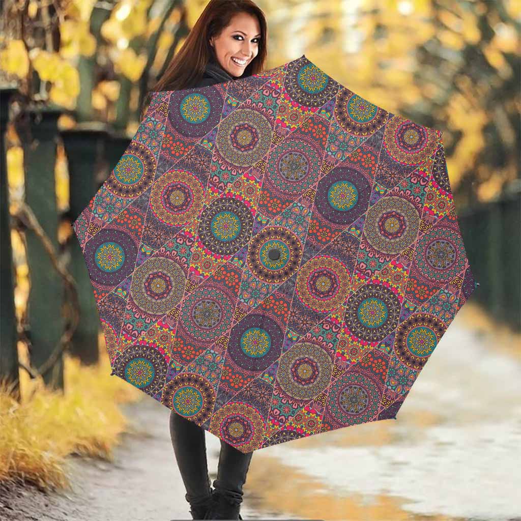 Vintage Bohemian Floral Mandala Print Foldable Umbrella