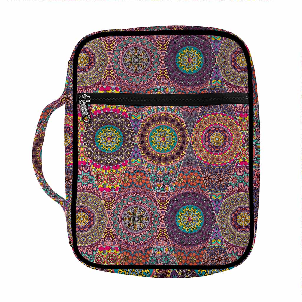 Vintage Bohemian Floral Mandala Print Front Pocket Bible Bag