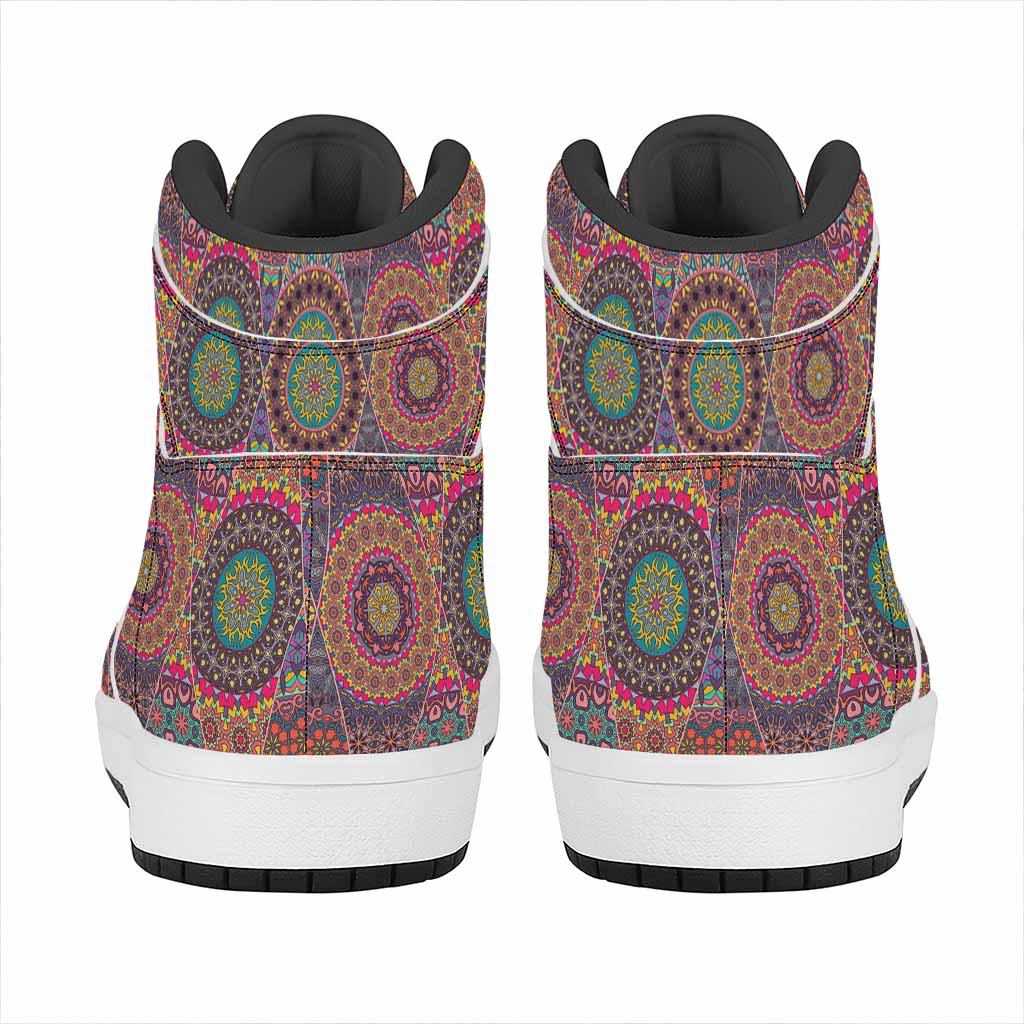 Vintage Bohemian Floral Mandala Print High Top Leather Sneakers