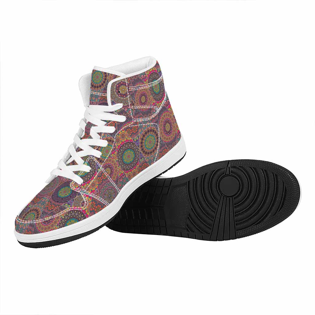 Vintage Bohemian Floral Mandala Print High Top Leather Sneakers