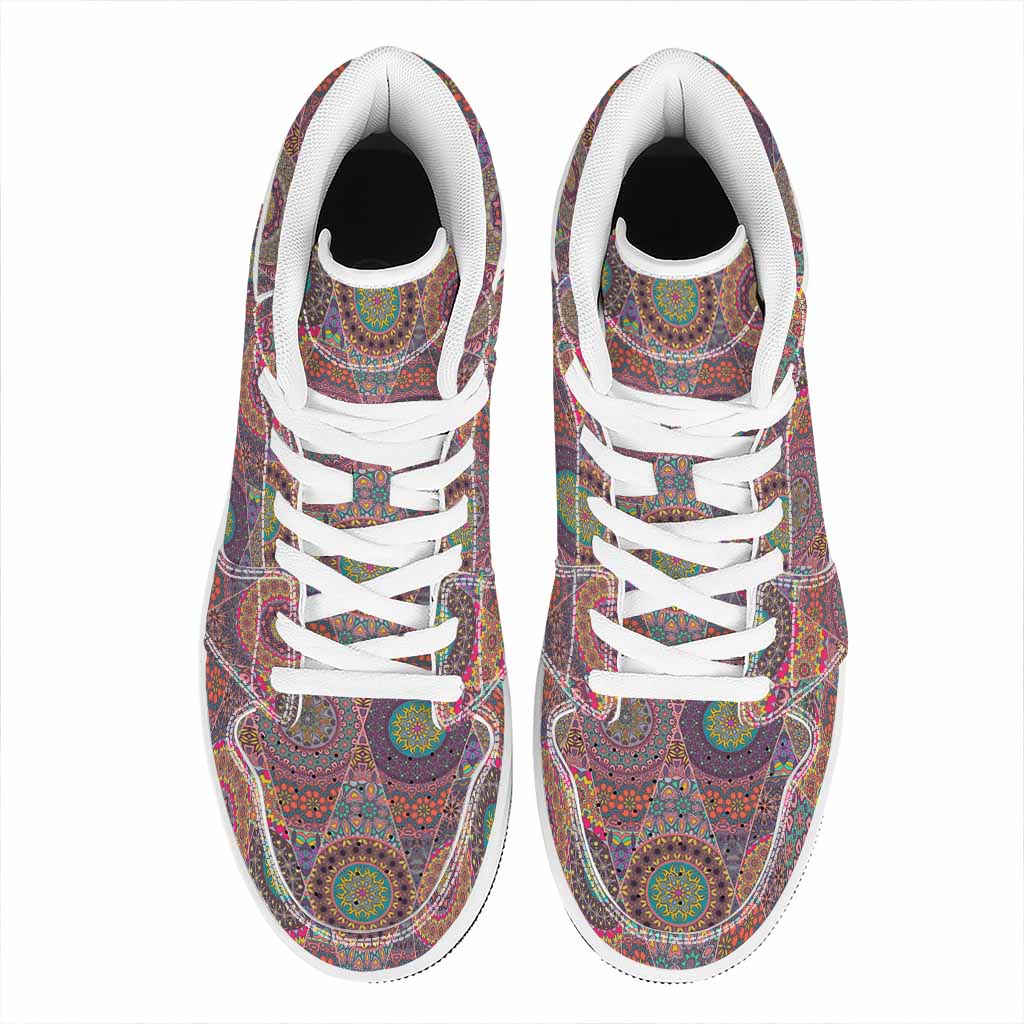 Vintage Bohemian Floral Mandala Print High Top Leather Sneakers