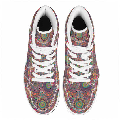 Vintage Bohemian Floral Mandala Print High Top Leather Sneakers