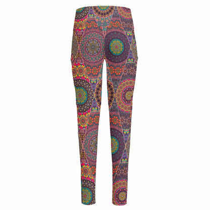 Vintage Bohemian Floral Mandala Print High-Waisted Pocket Leggings