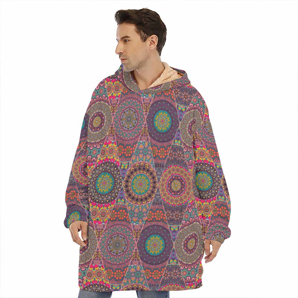 Vintage Bohemian Floral Mandala Print Hoodie Blanket