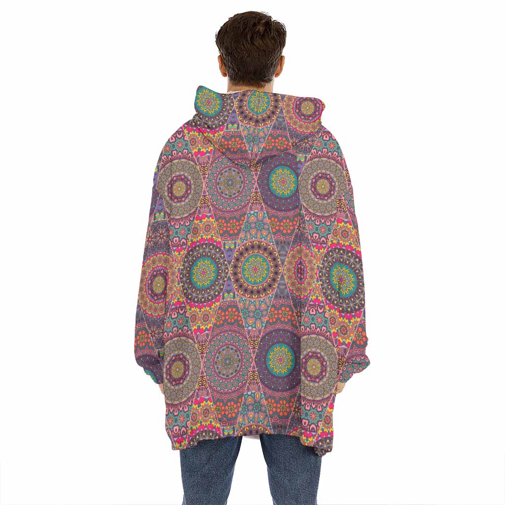 Vintage Bohemian Floral Mandala Print Hoodie Blanket