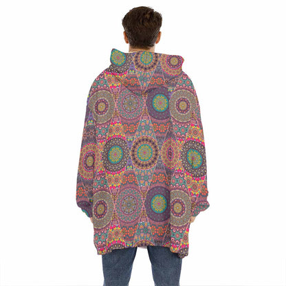 Vintage Bohemian Floral Mandala Print Hoodie Blanket