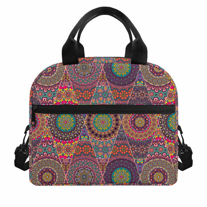 Vintage Bohemian Floral Mandala Print Insulated Lunch Bag