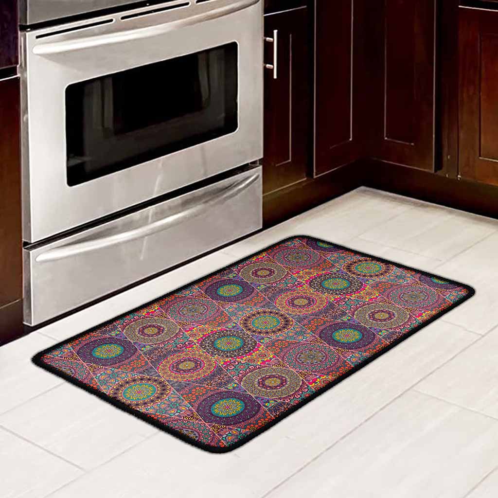 Vintage Bohemian Floral Mandala Print Kitchen Mat